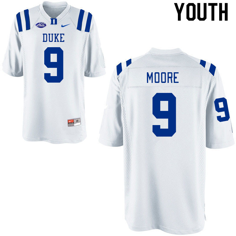 Youth #9 Jaquez Moore Duke Blue Devils College Football Jerseys Stitched-White - Click Image to Close